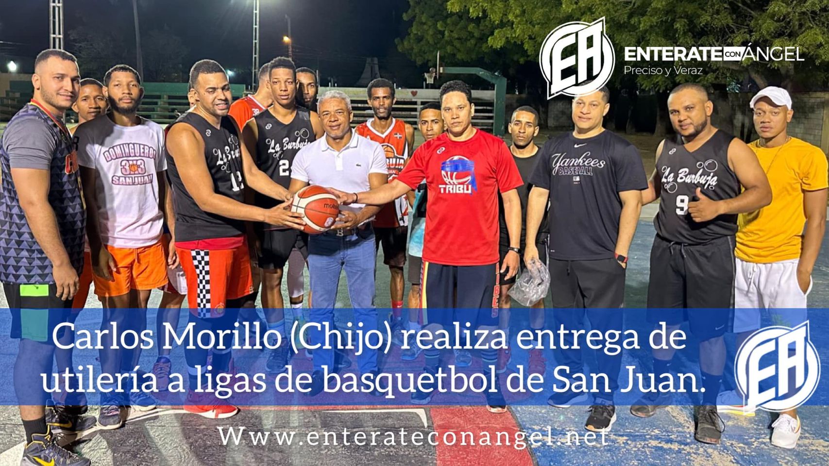 Carlos Morillo (Chijo) realiza entrega de utilería a ligas de basquetbol de San Juan
